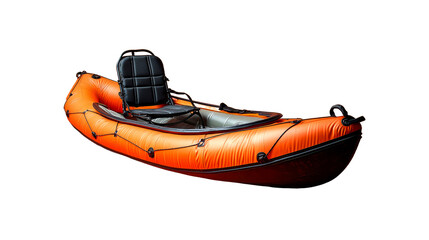 Orange inflatable kayak with seat.