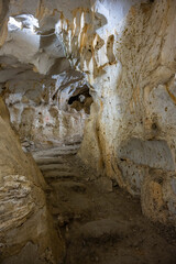 Interior of the large hall of old Karain cave, hidden in Mediterranean region. Confirms human...