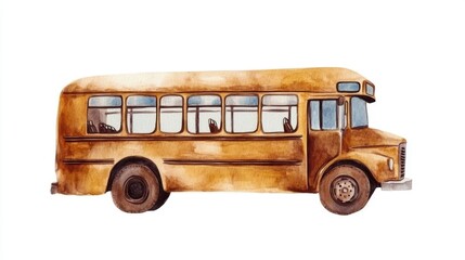 Love the Bus Month Vintage school bus watercolor art for education or transportation design