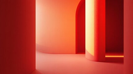 Fototapeta premium Vibrant architectural space with orange tones and smooth curves creates an inviting and warm atmosphere in a modern environment during daylight