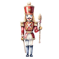 A Watercolor Painting Of A Classic Nutcracker Soldier