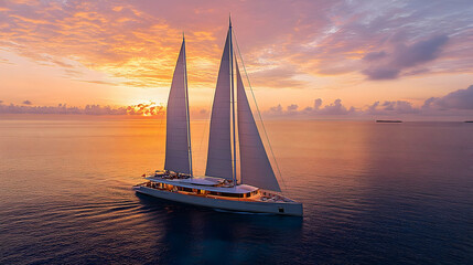 Luxury Sailing Yacht at Sunset: A Tropical Getaway