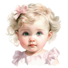 Fototapeta premium Portrait of a Baby Girl with Blonde Curls and Pink Bow