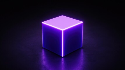 Glowing purple cube on dark background.