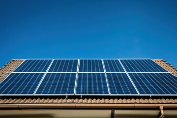 Installation of rooftop solar panels on a residential house in clear blue skies showcasing sustainable energy solutions in a modern urban environment