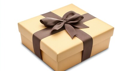 Obraz premium Gold gift box with brown ribbon bow.