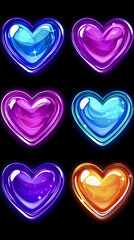 Colorful hearts in vibrant hues arranged in a grid pattern showcasing digital artistry