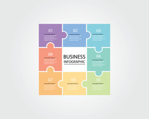 Business Infographic modern design template for banners and infographics for 8 jigsaw square step