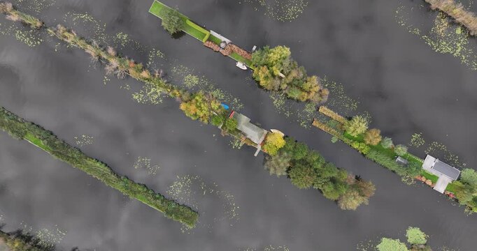 view of small houses and greenery at the Loosdrechtse Plassen lake in the marina of Breukelen