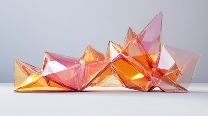 Abstract Orange Glass Crystal Sculpture