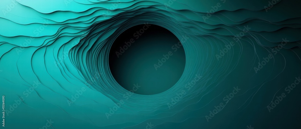 Poster abstract depths of teal with wavy layers and dark center for design use