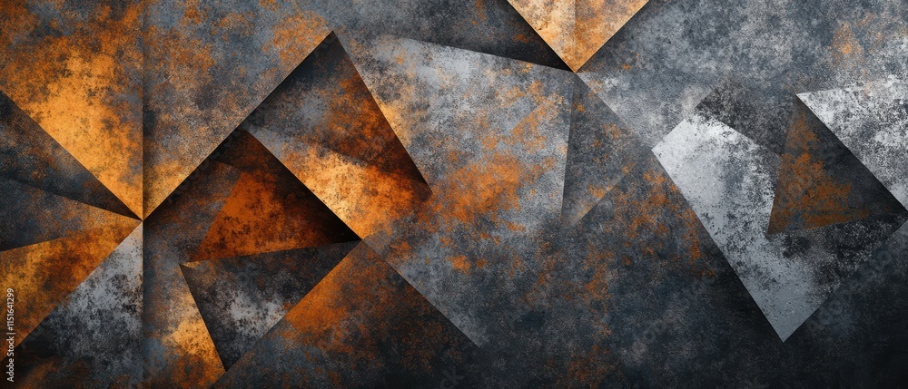 Poster abstract design with textured metallic elements in orange and gray tones
