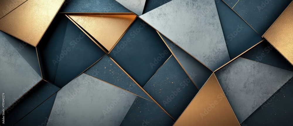 Poster geometric abstract background with metallic textures and shapes
