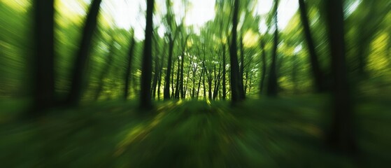 Fototapeta premium Ethereal Forest with Blurred Green Trees Creating Dreamy Atmosphere