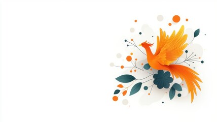 Vibrant phoenix illustration with floral elements and colorful accents.