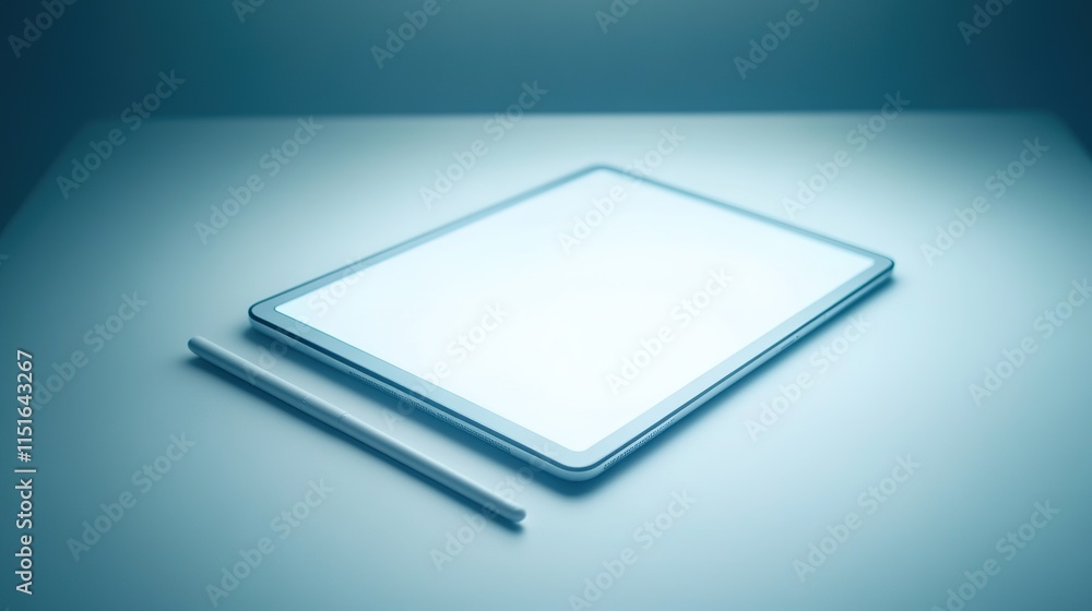 Aufkleber clean arrangement of tablet and stylus lying neatly on smooth white surface under diffused lighting