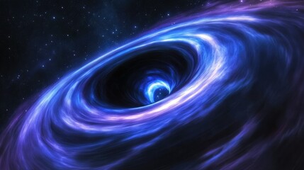 Obraz premium A close-up of a wormhole's swirling core, glowing with blue and purple light, set in deep space