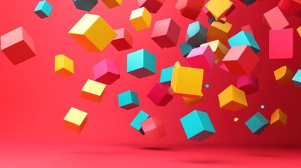 Obraz premium Vibrant Falling Cubes Abstract 3D Render