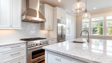 Modern Kitchen with Elegant Marble Countertop and Stainless Appliances