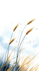 A painting of tall grass blowing in the wind