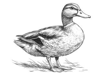 Duck, sketch. Vintage retro print, duck sketch ink pencil style drawing, linear drawing, engrave old school. Sketch artwork silhouette duck. Side view profile. Illustration
