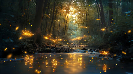 Enchanted Forest River: A Magical Night Photography