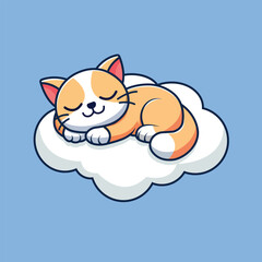 Cute Cat Sleeping On The Cloud Cartoon Vector Icon Illustration. Animal Love Icon Concept Isolated Premium Vector. Flat Cartoon Style