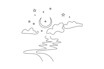 Moon single line art design continuous line drawing of Moon islamic icon  Crescent moon for ramadan 
isolated on white background  vector illustration 