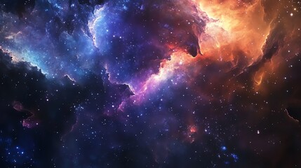 Obraz premium Cosmic nebula, vibrant hues of purple, blue, and orange.