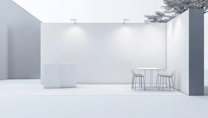 Minimalist White Exhibition Booth Design: Modern Trade Show Stand Mockup