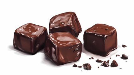 Obraz premium Chocolate covered marshmallows on white background. Zephyrous. Illustration