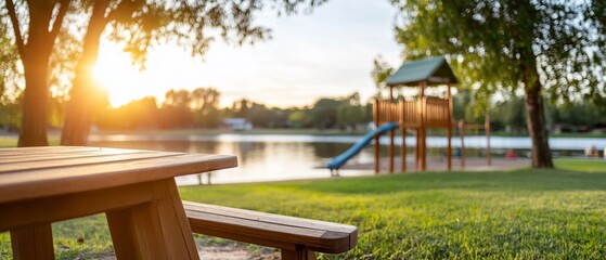 Obraz premium Scenic park view with playground and sunset.