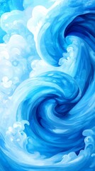 A blue and white painting of a wave in the ocean
