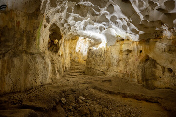 Interior of the large hall of old Karain cave, hidden in Mediterranean region. Confirms human...