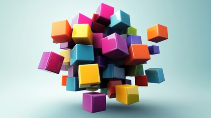 Obraz premium Vibrant 3D Colorful Cubes Explosion: Abstract Art