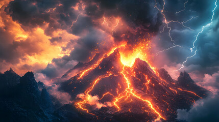 Volcanic Eruption and Lightning Storm: A Fiery Inferno