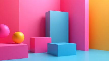 Vibrant Color Blocks and Spheres Abstract Composition