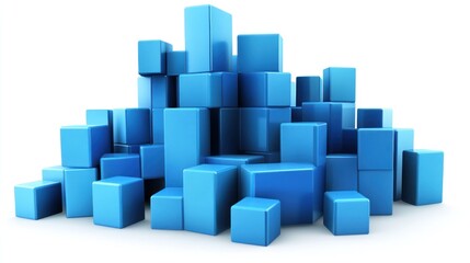 Fototapeta premium Abstract Blue Cubes: A 3D Rendering of Stacked Blocks