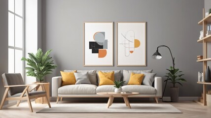 Modern Living Room Interior Design  Cozy Sofa  Abstract Art  Wooden Furniture