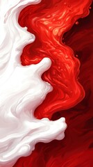 Fototapeta premium A red and white abstract painting on a black background