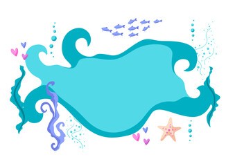 Fototapeta premium Background with sea creations. Underwater decorative fish and algae texture.