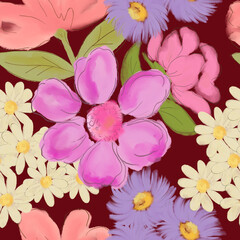 Collection of spring colorful flower template Set floral of wildflower, leaf branch, foliage on white background. Hand drawn blossom illustration