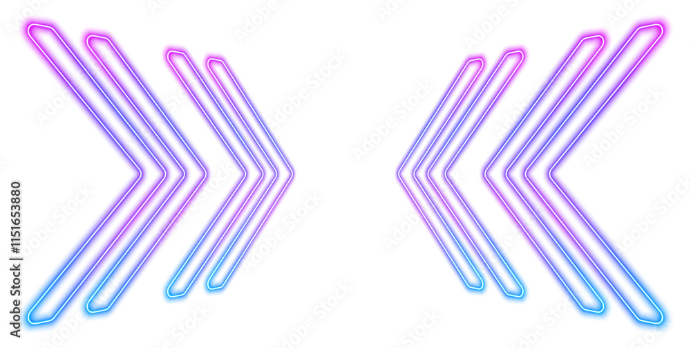 Poster neon blue pink arrows glow against a white mesh background, creating a sense of fast technological m