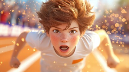 Determined Boy Sprinter Running Race Child Athlete Competition Effort Energy Speed Success