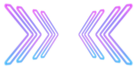 Neon blue pink arrows glow against a white mesh background, creating a sense of fast technological movement. This abstract PNG design represents high-tech energy and speed.