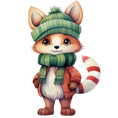 Obraz premium Adorable Cartoon Fox Wearing Winter Clothing