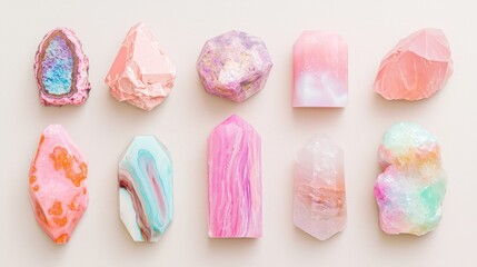 Pastel Pink Blue Gemstones Crystal Collection Raw Minerals