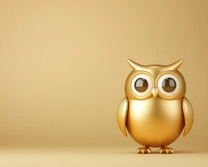 Obraz premium Golden owl figurine symbolizing wisdom, isolated on beige