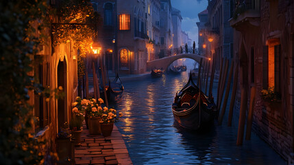 Romantic Gondola Ride at Night in Venice, Italy