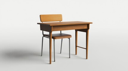 Wooden School Desk and Chair in a Minimalist Setting